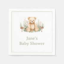 Teddy Bear Woodland Cocktail Napkins Sage
