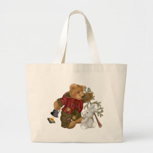 Teddy Bear Woodsman Large Tote Bag