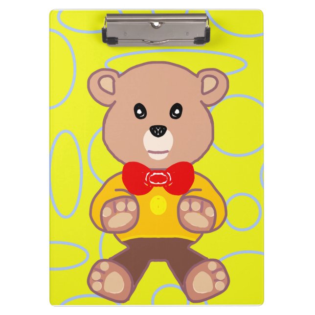 Teddy Bear Yellow Geometric  Clipboard (Front)