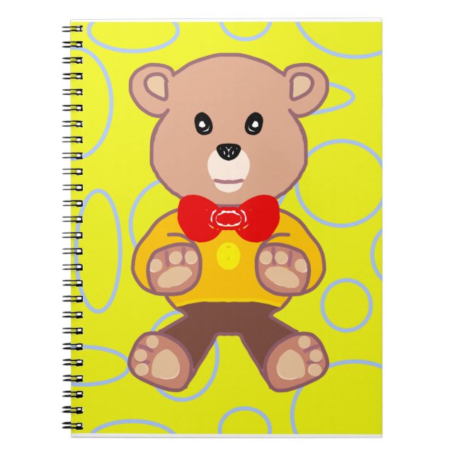 Teddy Bear Yellow Geometric Spiral Photo Notebook (Front)