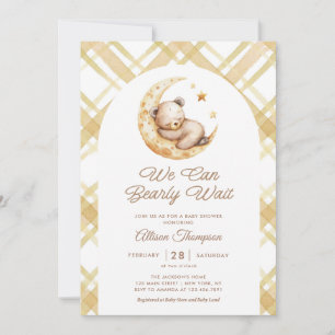 Teddy Bear Yellow Moon Gender Neutral Baby Shower Invitation