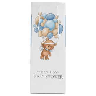 Teddy Bearly Wait BABY SHOWER Boy Wine Gift Bag