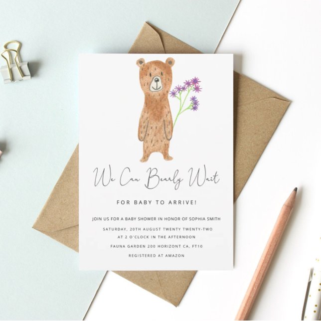 Teddy Bearly Wait Baby Shower Invitation (Creator Uploaded)