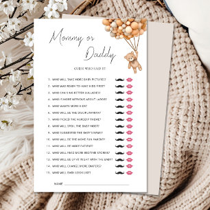 Teddy Bearly Wait Baby Shower Mommy or Daddy Game