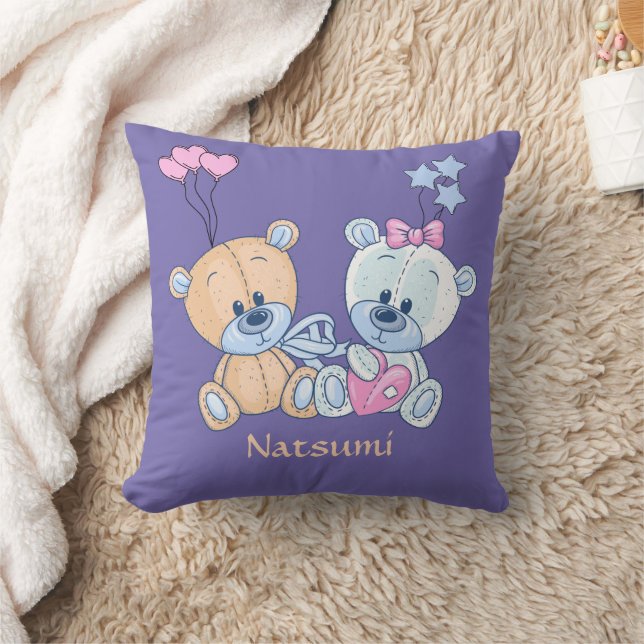 Teddy Bears and Balloons Illustration Throw Pillow (Blanket)