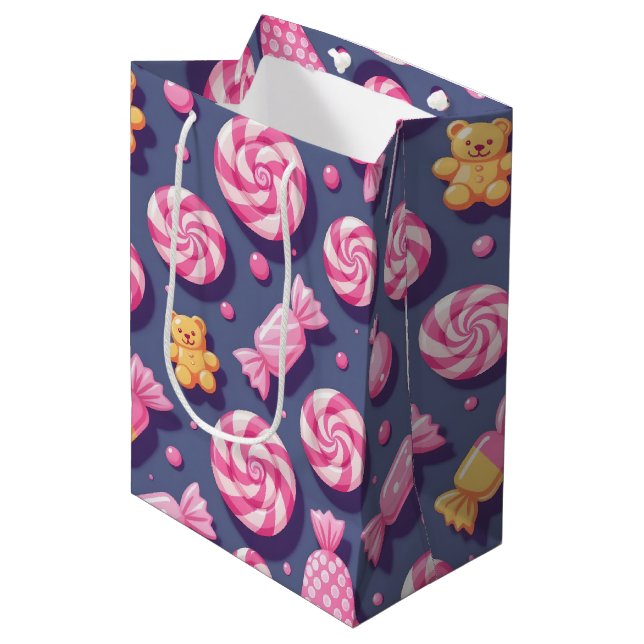 Teddy bears and candy pattern medium gift bag (Front Angled)