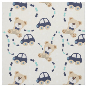 Teddy Bears and Cars Baby Boy Pattern Fabric
