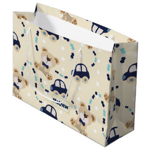 Teddy Bears and Cars Baby Boy Pattern Large Gift Bag
