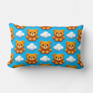 Teddy Bears and Clouds on a Blue Background Lumbar Pillow