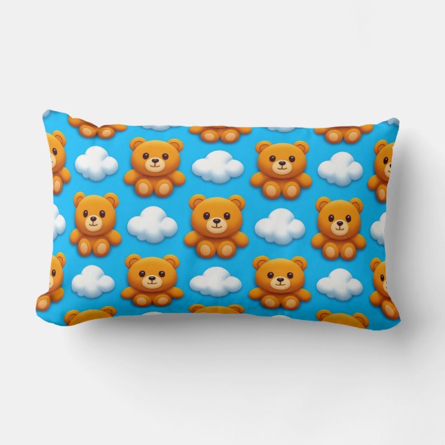 Teddy Bears and Clouds on a Blue Background Lumbar Pillow (Front)