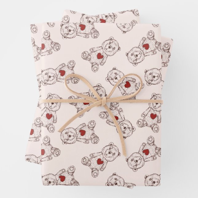 Teddy Bears and Hearts Gift Wrap 3 Pk. (Sheets) (In situ)