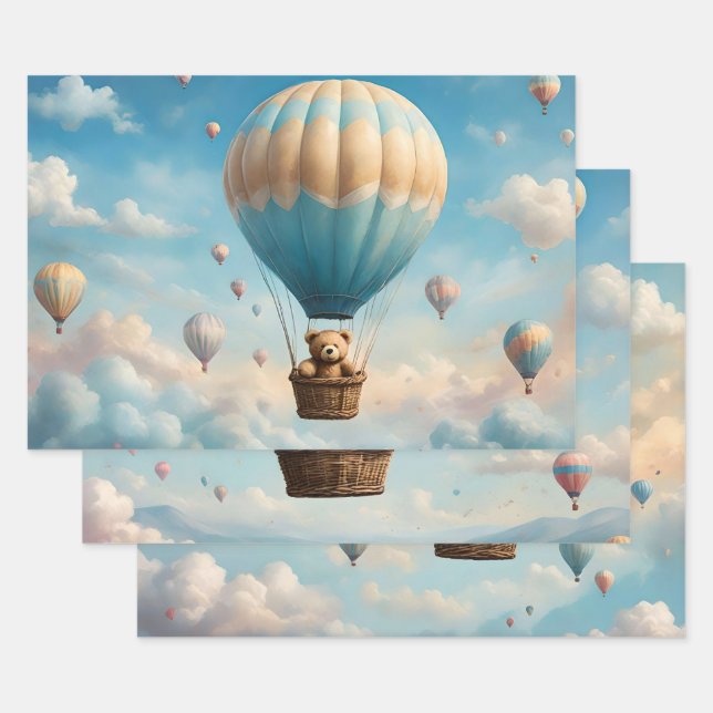 Teddy Bears and Hot Air Balloons Wrapping Paper Sheet (Set)