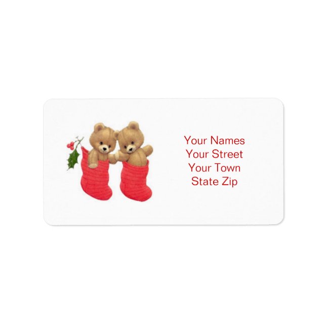 Teddy bears and stockings Christmas Label (Front)