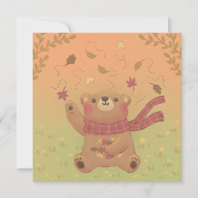 Teddy Bear's Autumn Fall Leaves Invitation (Front)