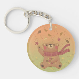 Teddy Bear's Autumn Fall Leaves Keychain
