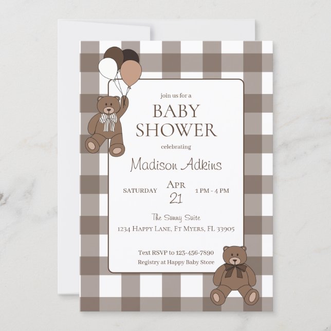 Teddy Bears Baby Boy Brown Baby Shower Invitation (Front)