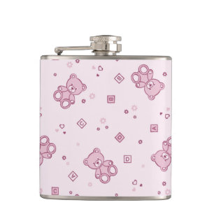 Teddy bears background Pink Hip Flask