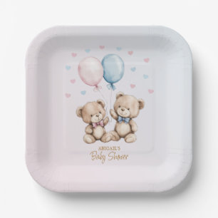 Teddy Bears Balloons Hearts Baby Shower Pink Blue Paper Plate