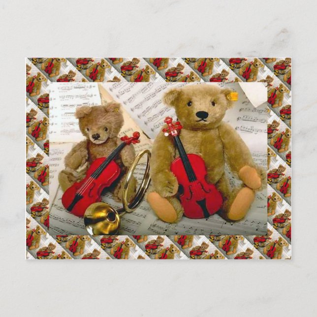 Teddy bears, bearly tmusicians postcard (Front)