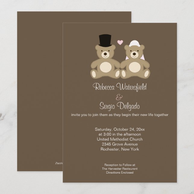 Teddy Bears Customized Wedding Invitation (Brown) (Front/Back)