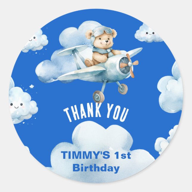 Teddy Bear's First Birthday Charting a Course Classic Round Sticker (Front)
