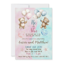Teddy bears gender reveal invitation