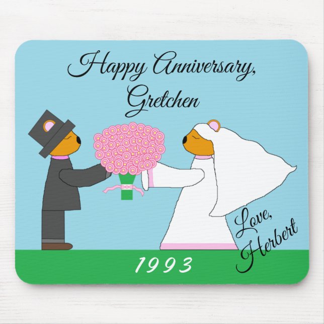 Teddy Bears Getting Married: Anniversary Mouse Pad (Front)
