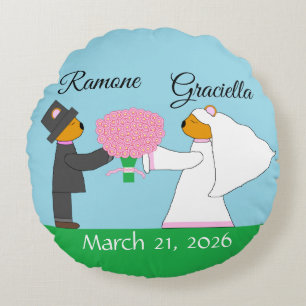Teddy Bears Getting Married: Wedding Round Pillow