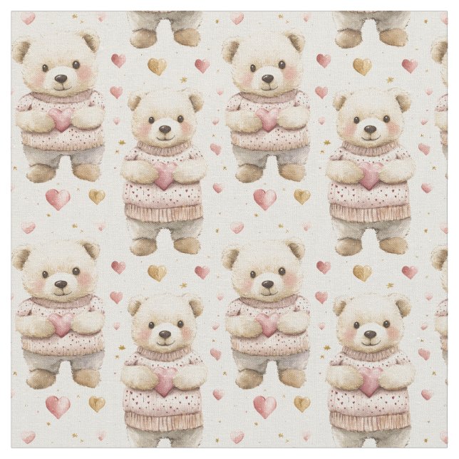 Teddy Bears & Hearts Fabric (Close Up)