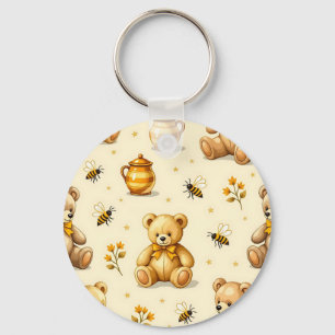 Teddy Bears Honey Bees Nursery Pattern Keychain
