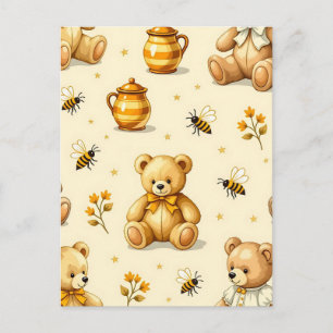 Teddy Bears Honey Bees Nursery Pattern Postcard