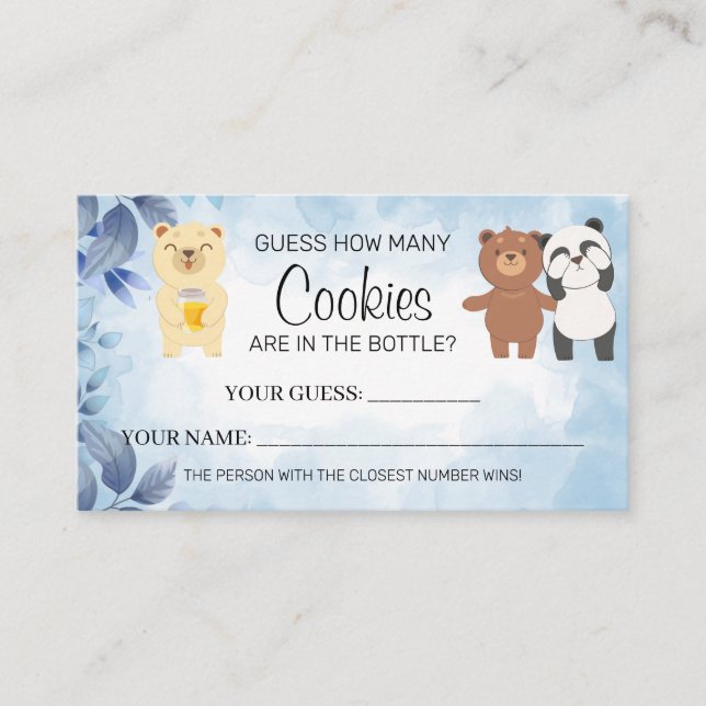 Teddy Bears How many Cookies baby Shower card game (Front)