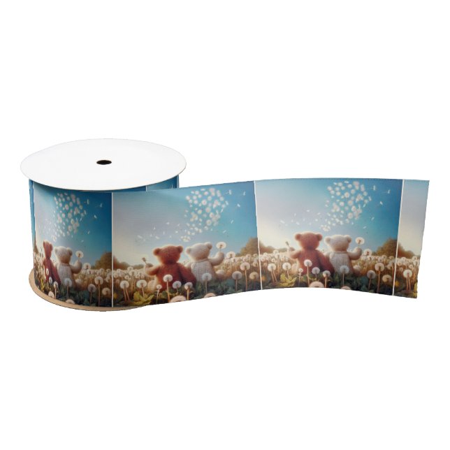 Teddy Bears In a Dandelion Field Satin Ribbon (Spool)