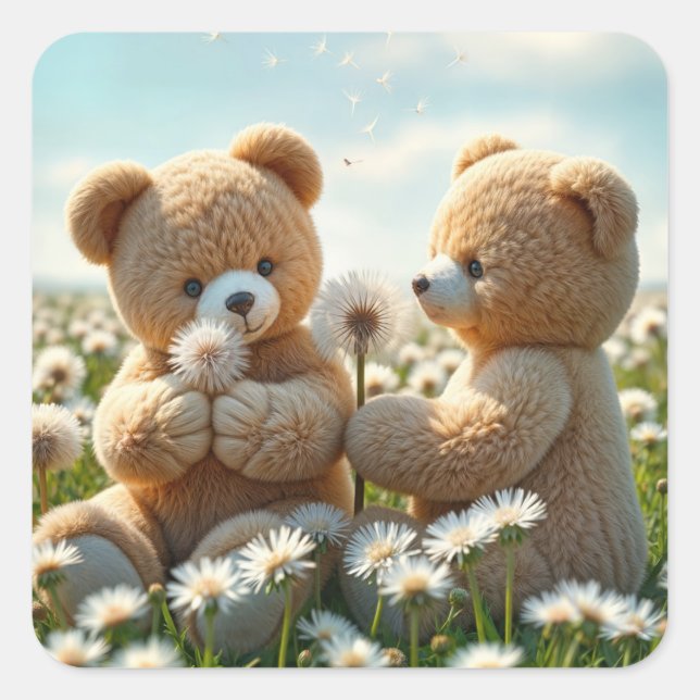 Teddy Bears In a Summer Field Square Sticker (Front)