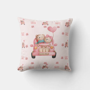 Teddy Bears in Love Driving A Car - Personalized Throw Pillow