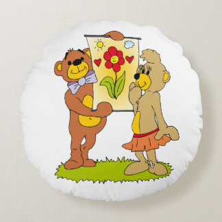 teddy bears in love round pillow