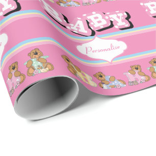 Teddy Bears in Pink    Personalize Wrapping Paper