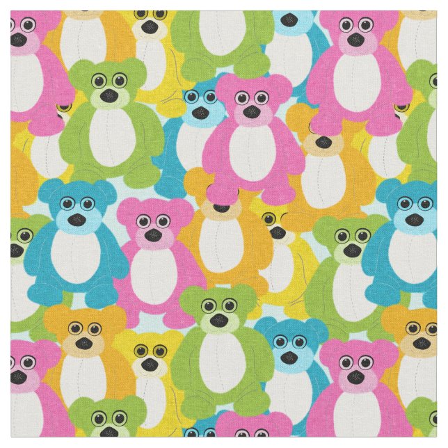 Teddy Bears in Rainbow Colours Childrens and Baby Fabric (Close Up)