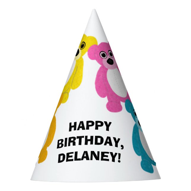 Teddy Bears in Rainbow Colours Kids Birthday Party Hat (Front)