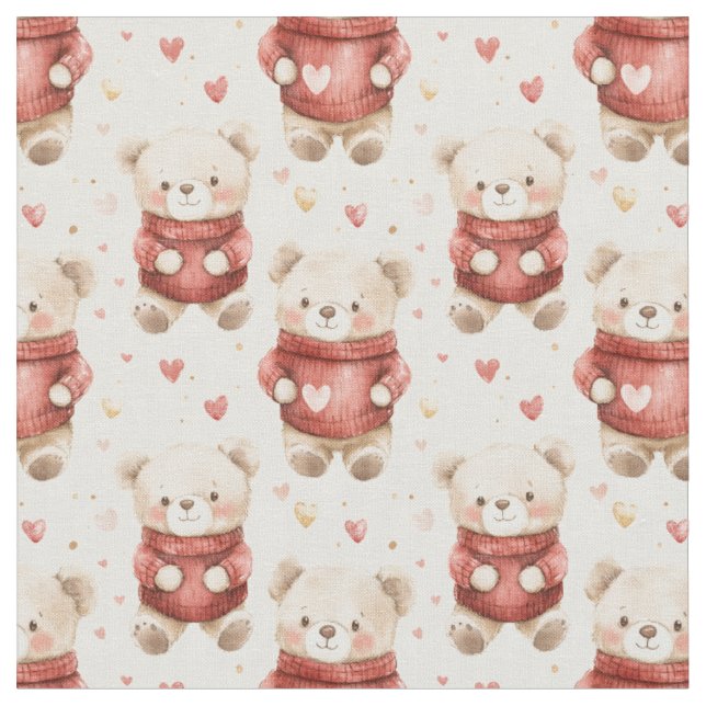 Teddy Bears in Red Sweaters Fabric (Close Up)