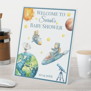 Teddy Bears in Space Baby Shower Pedestal Sign
