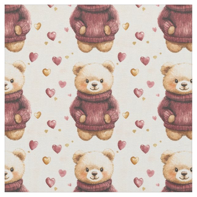 Teddy Bears in Sweaters Fabric (Close Up)