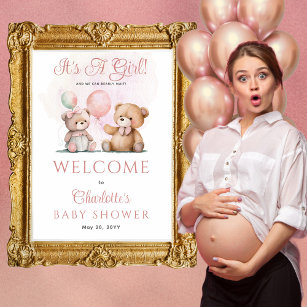 Teddy Bears It's A Girl Bearly Wait Baby Shower Poster