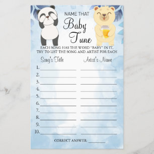 Teddy Bears Name that baby tune shower game card