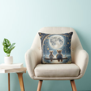Teddy Bears On a Swing In the Moonlight Throw Pillow