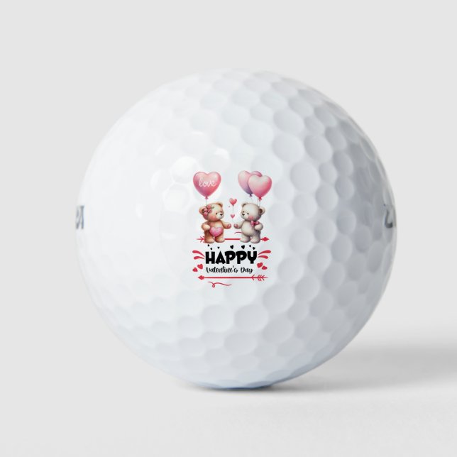 Teddy Bears on Valentine's Day with Hearts Golf Balls (Front)