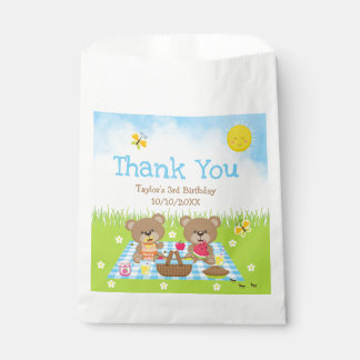 Teddy Bears Picnic Birthday Blue Gingham Thank You Favour Bag