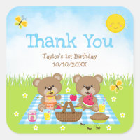 Teddy Bears Picnic Birthday Blue Gingham Thank You