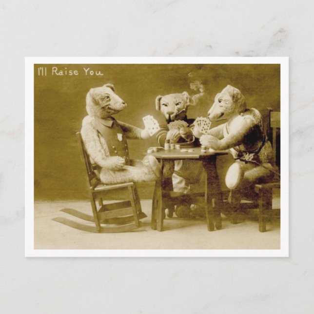 Teddy Bears Playing Poker Vintage Postcard (Front)