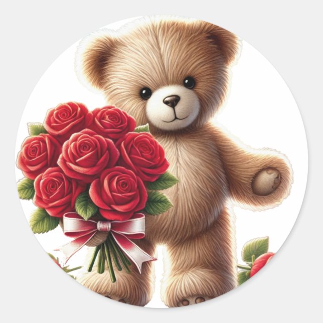Teddy Bear's Romantic Gesture Classic Round Sticker (Front)